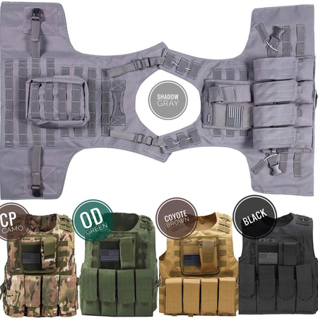 Kids Airsoft Tactical Plate Carrier Vest with Free US Flag Patch, Mil Spec 1000D Nylon PALS Molle Modular w/ 4 Mag Pouches, Side Pouch, Chest Mag Pouch
