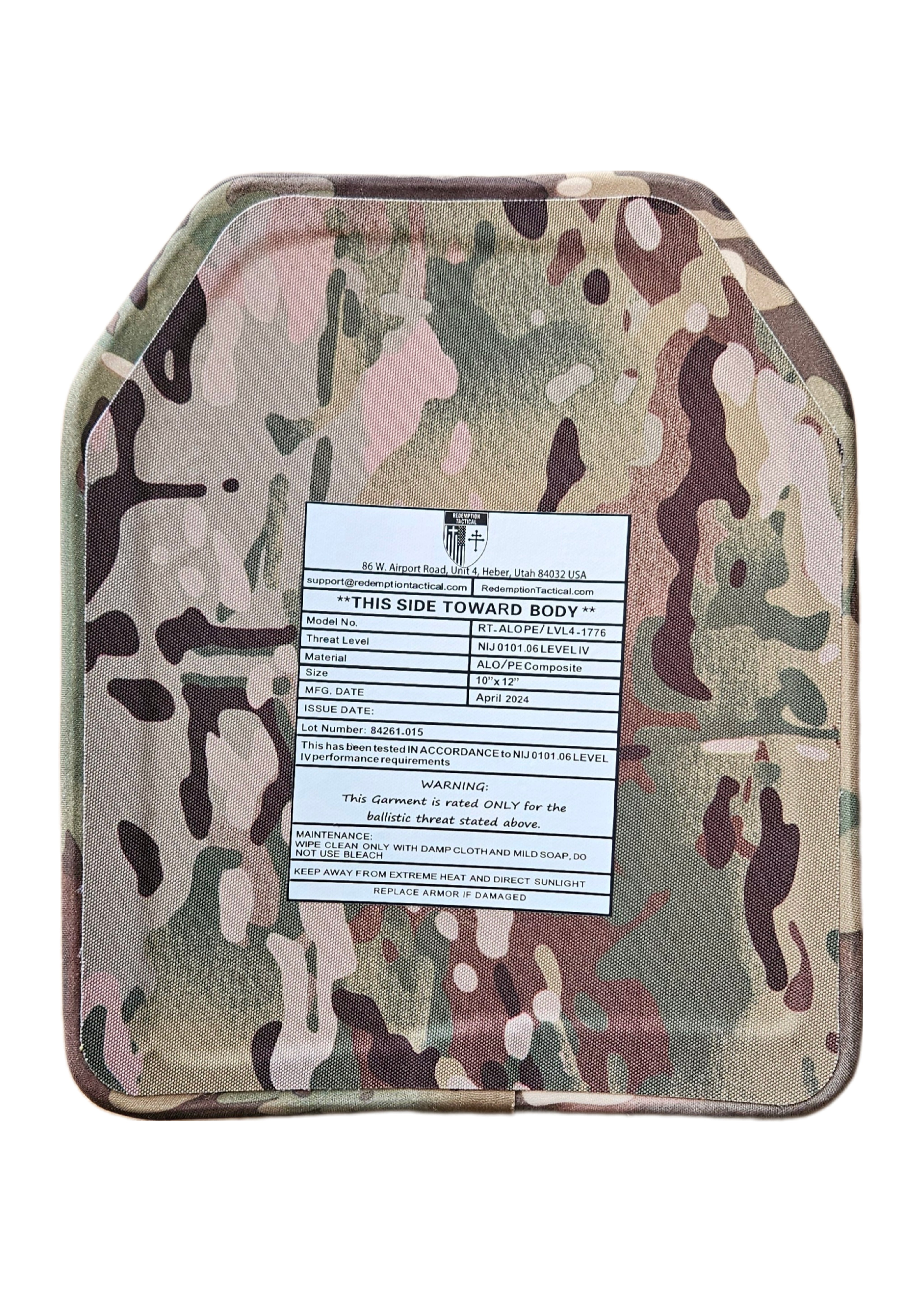 (One Plate) Level IV Ballistic Front or Back Plate (Curved with Shoote