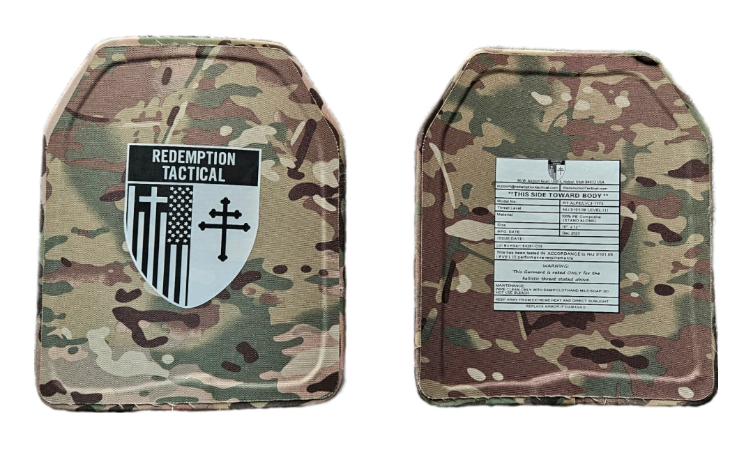 LEVEL III 10x12 Level III Lightweight PE Ballistic Plate (SIZE MEDIUM to LARGE)  Plate (Curved with Shooters Cut)